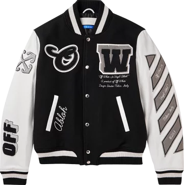 Off-White Leather Wool Varsity Jacket 'Black/Black'