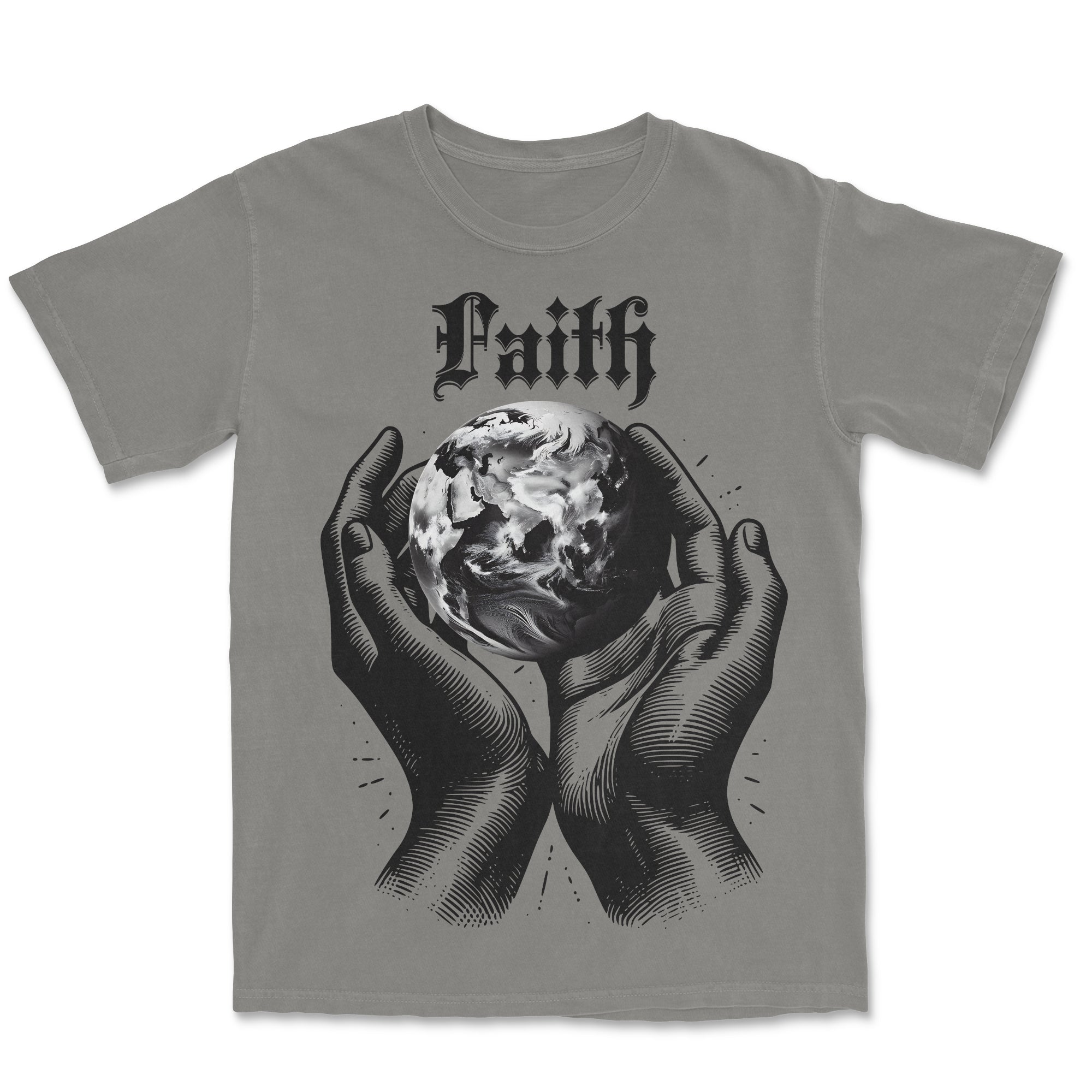 Faith Holds the World” Graphic Tee – Black & White Soul