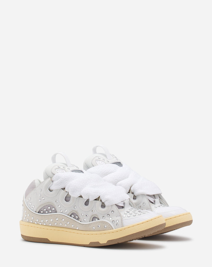 LANVIN -  SNEAKER CURB LEATHER SNEAKERS WITH RHINESTONES