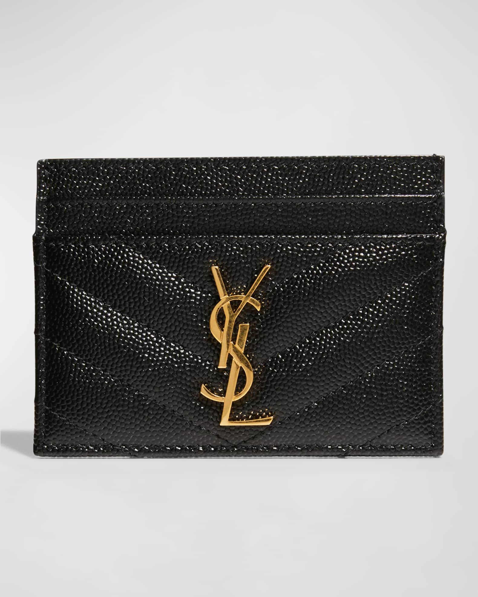 Saint Laurent YSL Monogram Card Case in Grained Leathe