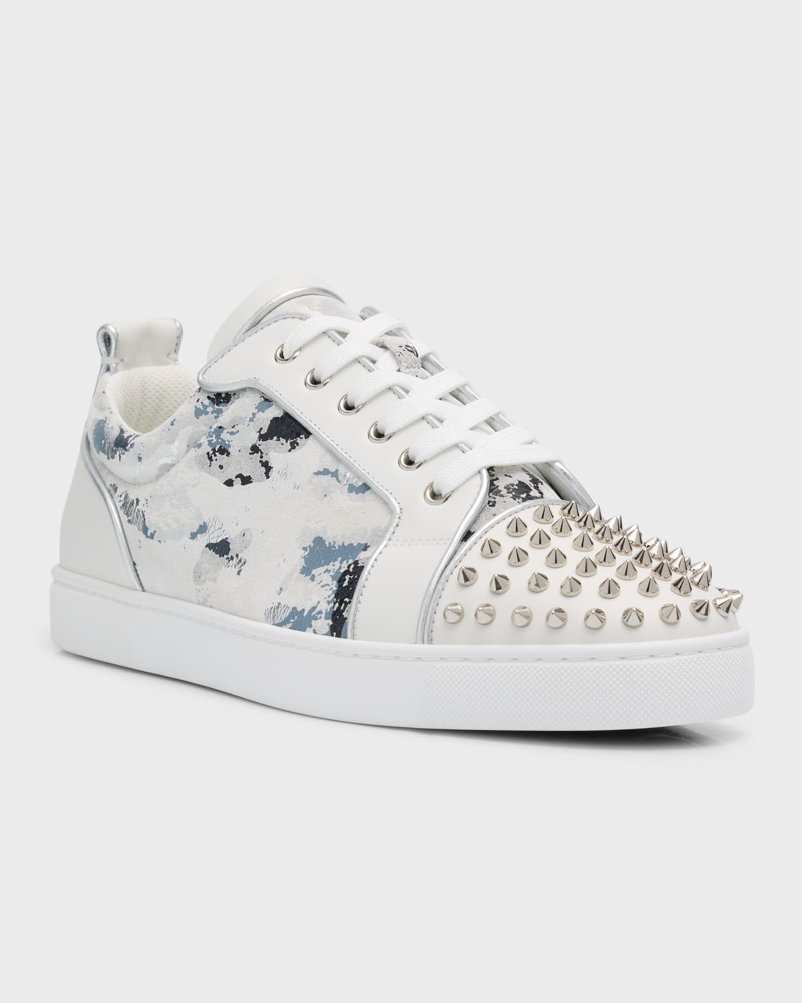 CHRISTIAN LOUBOUTIN -  Men's Louis Junior Spike-Toe Leather Low-Top Sneakers